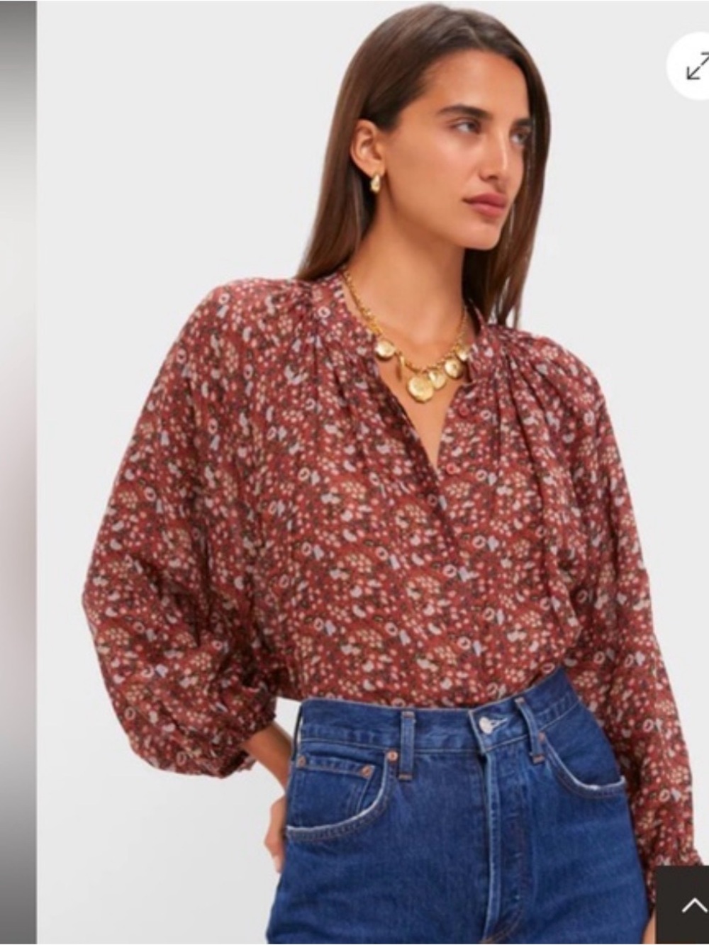 Tuckernuck Vermillion Vine Women's Rust Floral V-Neck Long-Sleeve Blouse Small